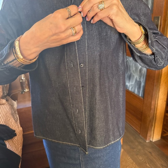 CO Dark Indigo Denim Button Up Shirt Contrast Stitch Premium Denim Size S - Picture 2 of 8